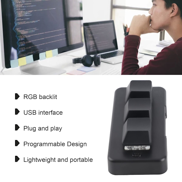 3 Tangenters Knappsats RGB Bakgrundsbelyst 3 Tangenter USB-gränssnitt Mini Mekanisk Programmerbar Plug and Play Macro Knappsats för Dator Svart