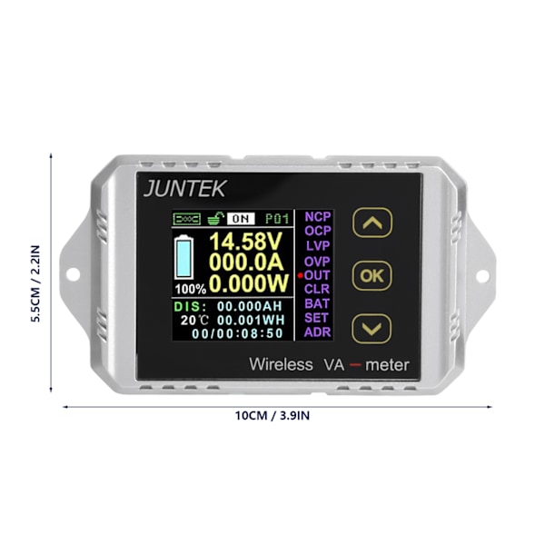 Trådlös Färg LCD-Skärm DC Spänningsmätare Strömmeter Watt Testare (VAT-1200, 0-200A 0-100V)