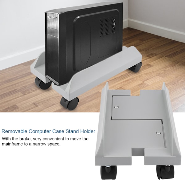 Aftagelig Computer Kabinet Stand Holder Beslag Desktop Mainframe Opbevaringsstativ med Bremse (Hvid)