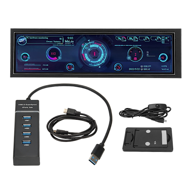 8.8in PC Temperaturmonitor 1920x480 60Hz for AIDA64 PC Sensor Panel Display CPU GPU SSD Data Temperaturmonitor for Windows for Linux