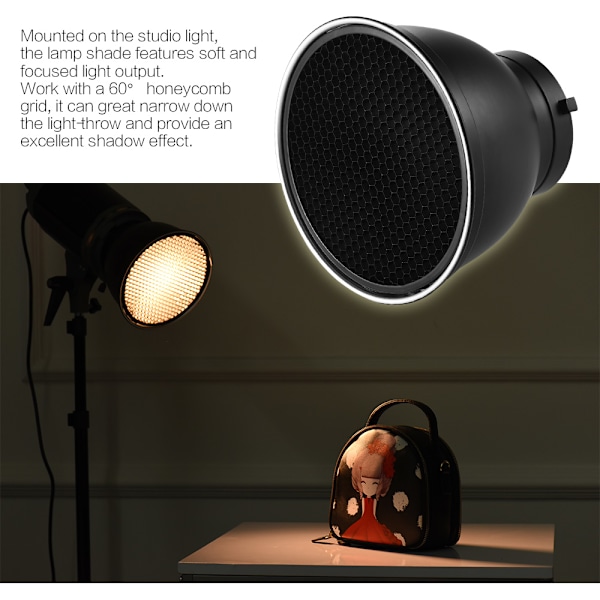 7'' Standard Reflektor Diffuser Lampskärm Skål med 60° Honeycomb Grid för Bowens Mount Studio Strobe Blixtljus Speedlite