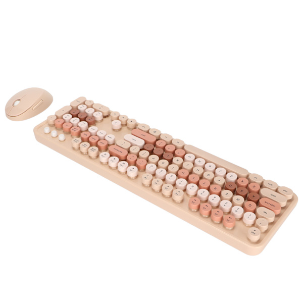 Trådlöst tangentbord och mus 104 tangenter Ergonomiskt Sött Skrivbords Speltangentbord och Musset för Flickor för Hemmakontor Arbete SpelningMjölkte Blandade Färger