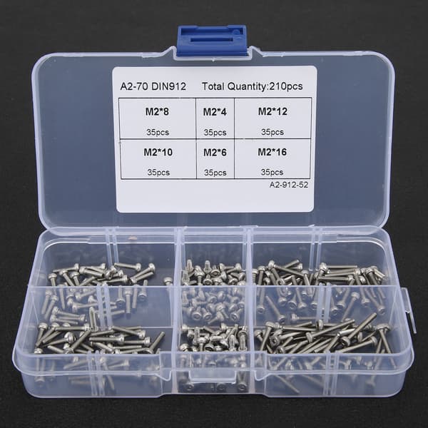 210 st Hex Socket Cap Head Skruv 304 Rostfritt Stål Hårdvara Tillbehör Box Set M2