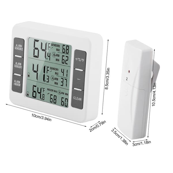 Trådløst digitalt lydalarm kjøleskapstermometer med 2 stk. sensor Min/Maksimum display