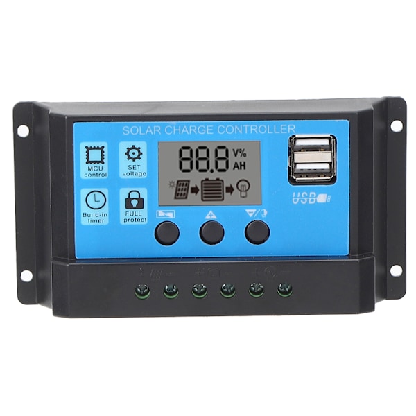 Solar Charge Controller LCD Dubbel USB PWM Cell Panel Regulator med Last Automatisk Identifiering 12V 24V 30A