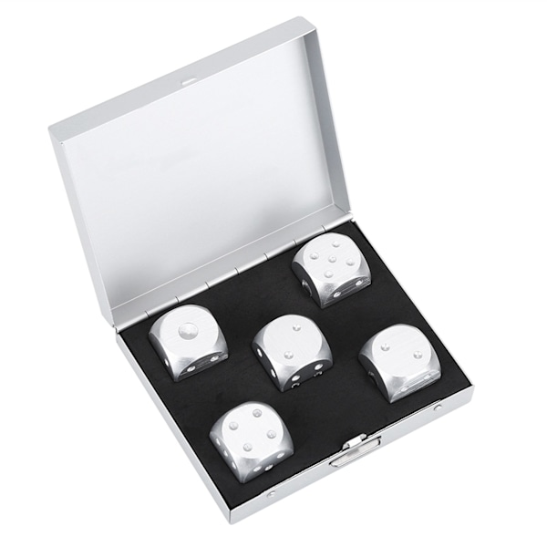 5 st Aluminiumlegering Bordsspel Pokerspel Tärningsset med Förvaringslåda (Silver Fyrkantig Låda)