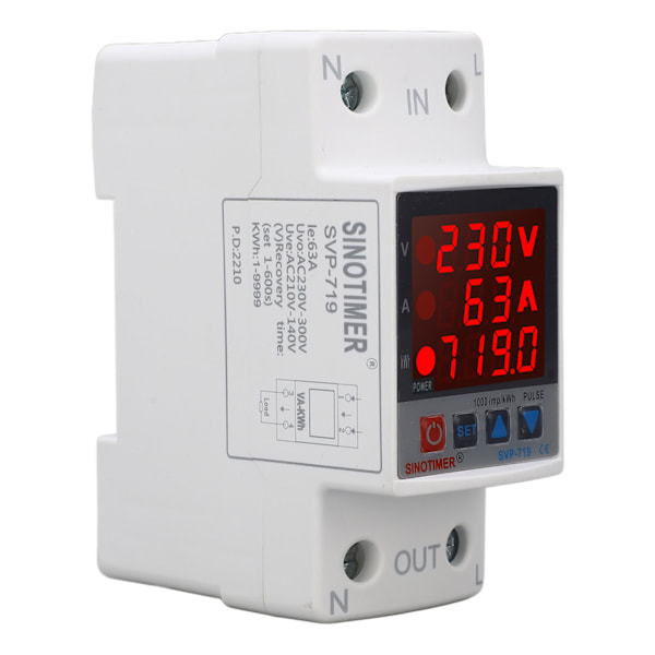 Över- och underspänningsskydd Justerbar Självåterställande Intelligent Spänningsskydd AC220V 63A