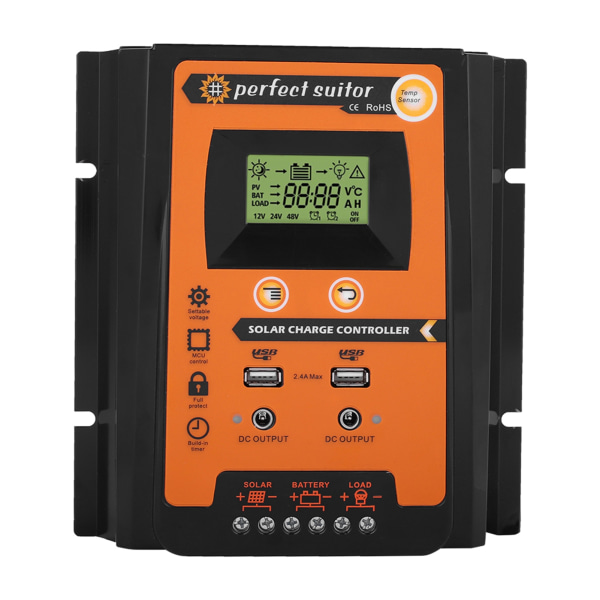 12V/24V 50A PWM&amp;MPPT Solcellsladdningsregulator Solpanel Batteriregulator Dubbel USB LCD-Skärm Kort Version