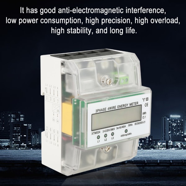 Digital LCD 3-faset 4-leder Din-skinne Elektriker Måler Elektronisk KWh Måler (10(40)A)