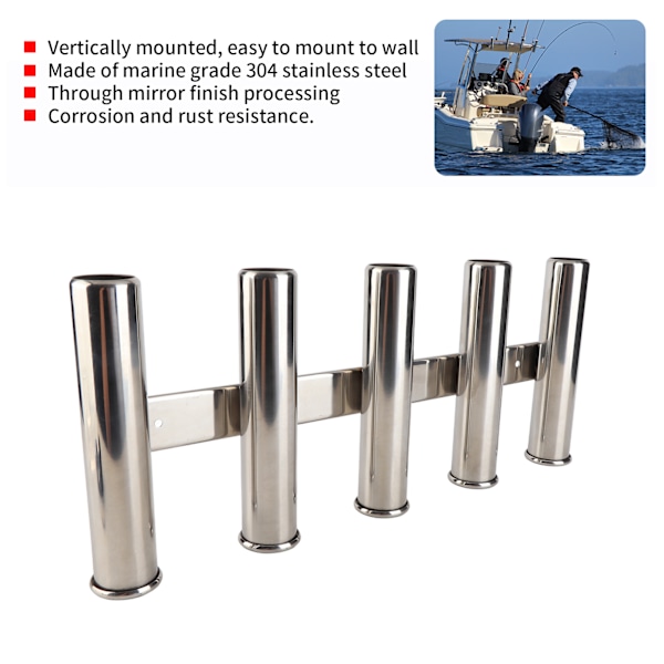 Fiskestangholder 5 Rør Stativ 304 Rustfritt Stål Hardware for Marine Yacht Båt