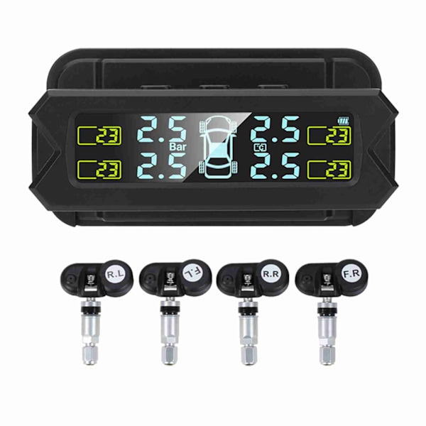 Däcktrycksövervakning LCD-skärm Auto Bakgrundsbelysning Solcellsdriven Däcktrycksövervakningssystem