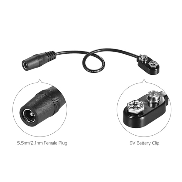 9V Batteriklämma Omvandlare Snap Kontakt 2.1mm * 5.5mm Hona Plugg för Gitarr Effekt One Spot Strömförsörjning