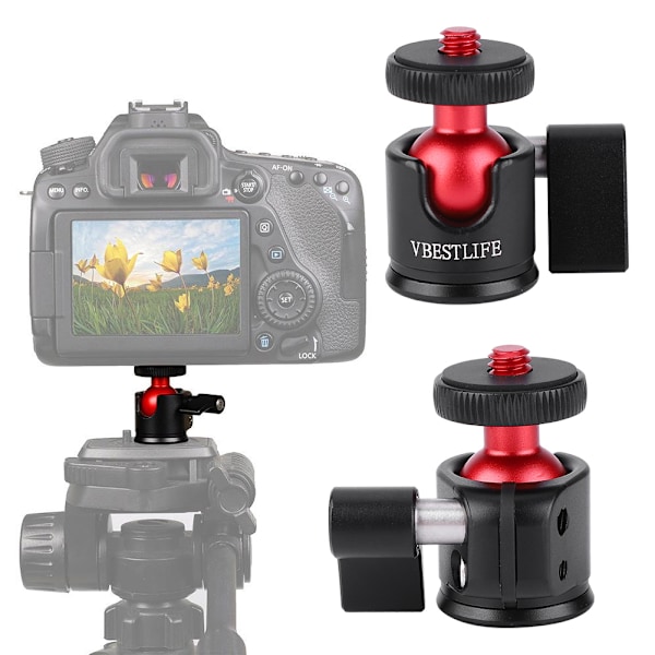 VBESTLIFE Metall 360 Graders Vridbar Mini Kulled 1/4\" Skruvfäste för DSLR Kamera Fyllnadsljus