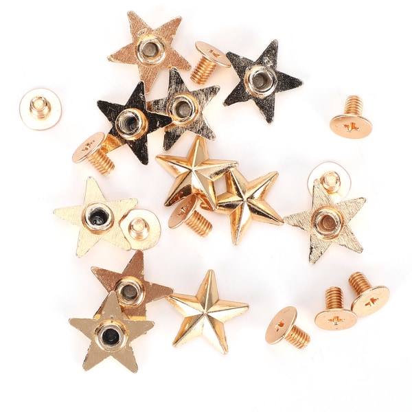 Star Shape Nit Dubbar DIY Kläder Skor Dekoration Tillbehör med skruvar 14mm Guld