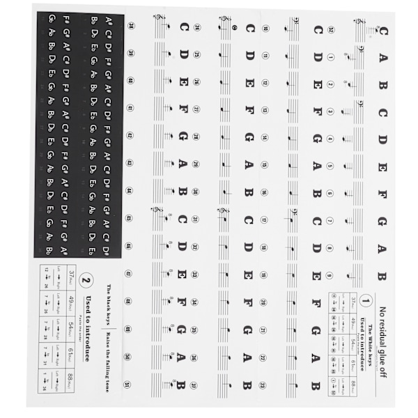 Piano Klistremerke Elektronisk Piano Avtakbart Keyboard PVC Selvklebende Noter Intonasjonsmerker Svarte Bokstaver
