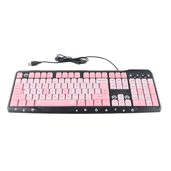 Tangentbord USB Trådbunden Ultratunt Söt Cartoon för Hem Kontor Laptop Dator Universal (Svart och Rosa)