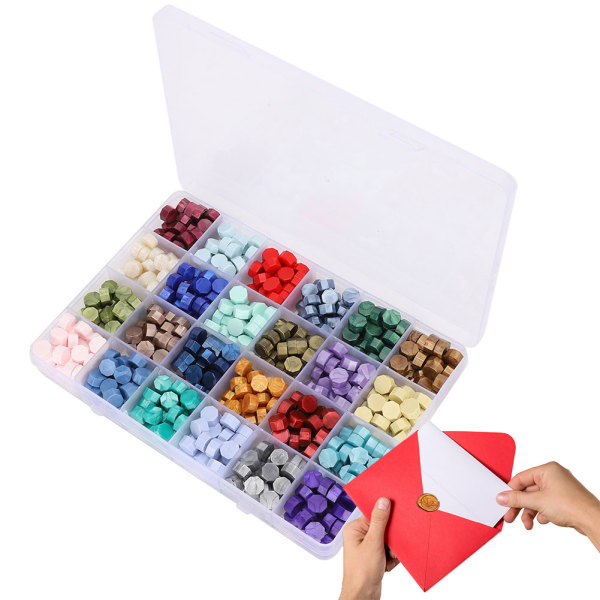 Förseglingsvaxpärlor Set Retro 24 färger Oktagonform Vaxsigillstämpel Gör-det-själv-hantverksverktyg