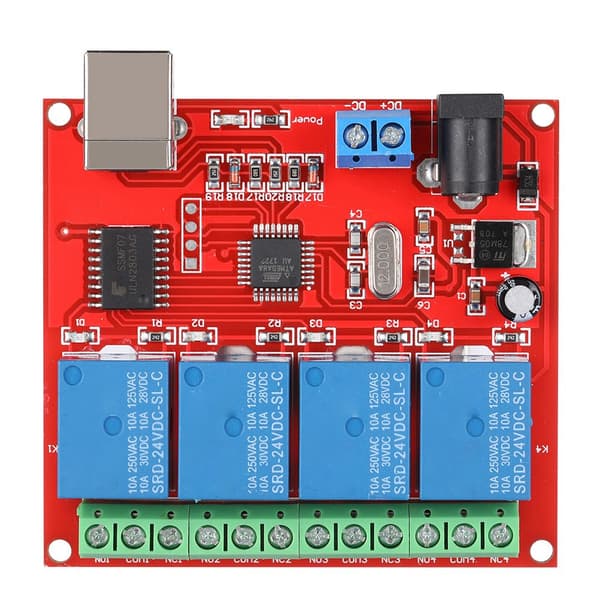 4-kanals 24V Datamaskin USB Smart Switch Kontroller PC Relé Drive Modul Utvidelseskort