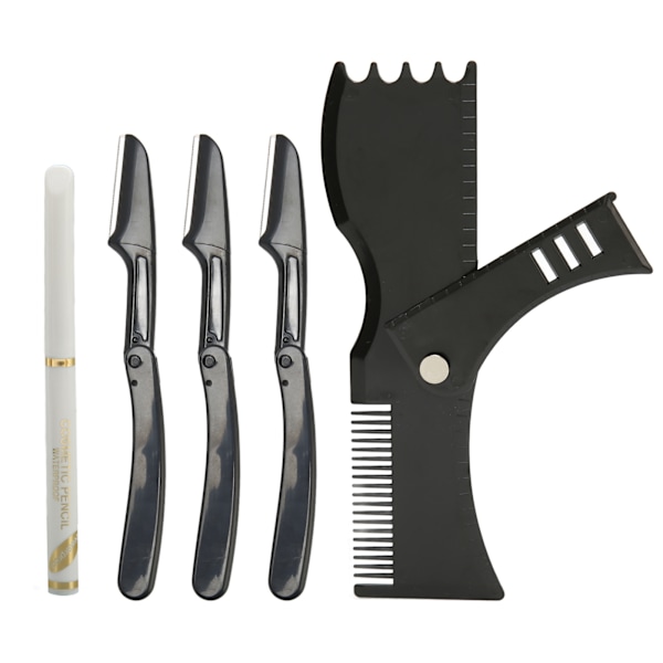 Skäggformare-set för trimning och styling - Vit barberpenna, svart skäggmall, mallkit