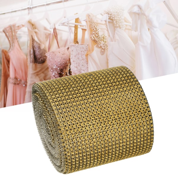 9m 24 rader Galvanisering Plast konstgjord strassband Mesh Bröllopskläder Dekoration Guld