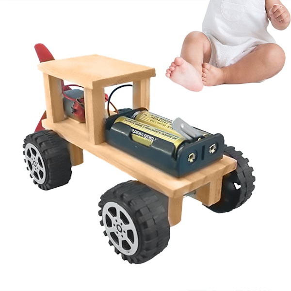 Trä DIY Elektrisk Vindkraftbil Modell Barn Handgjord Montering Leksak Pedagogisk Leksak