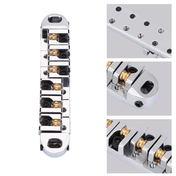 1 Sett Legering Rulle Saddle Bridge Erstatningsdel for LP Style 6-strengs Elektrisk Gitar (Sølv)