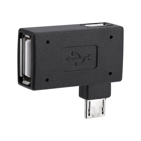 2 st USB 2.0 Honkontakt till Han Micro OTG Adapter Strömförsörjningsport 90 Grader Vänster 90 Grader Höger Vinklad