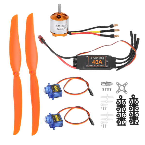 A2217 1250KV Børsteløs Motor 40A ESC SG90 9G Mikro Servo 8060 Propel til RC Fly (1250KV Motor 40A ESC 9G Servo 8060 Propel)