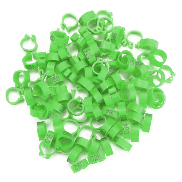100 STK./Pose 8MM 001-100 Nummererede Plastik Brevdue Fugle Benbånd Ringe (grøn)