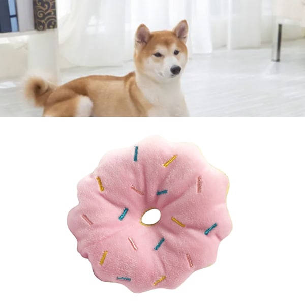 Hundleksak Donut Bitresistent Tandgnuggning Lindrar Uttråkning Tecknad Söt Pipig Plyschhundleksak för Husdjurstillbehör Rosa