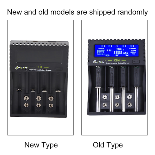 CH4 4-Slot Batterioplader Multifunktionel Oplader til Lithium Ion NI MH / Ni Cd Batteri (Sort)