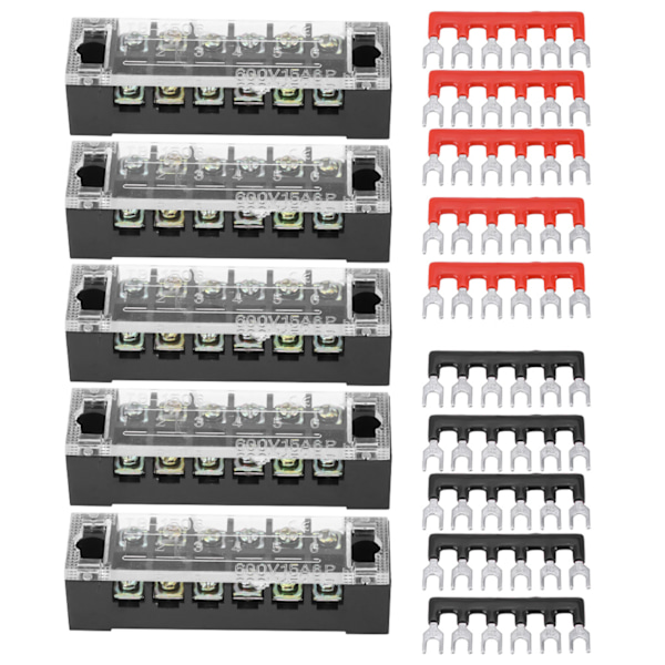 5 st Dubbelrads 6 Positioner 600V 15A Skruvterminalblock  Förisolerade Terminalbarriärremsor