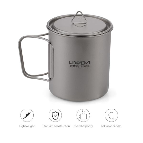 Ultralätt Titankopp Utomhus Portabel Camping Picknick Vattenkopp Mugg med Vikbart Handtag 300ml / 350ml / 450ml / 550ml / 650ml / 750ml