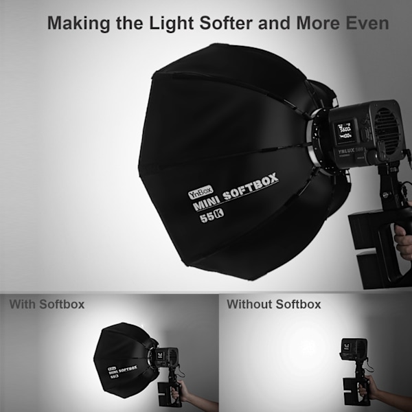 YnBox 55K 55cm/22in Ottekantet Fotografi Softbox med Bowens Mount, Aftagelig Diffuser og Taske til YONGNUO YNLUX100/ YNLUX100 Pro Videolys