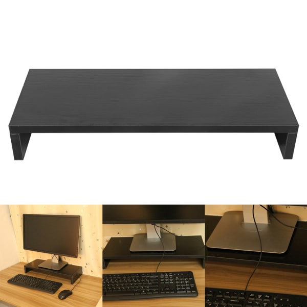 Monitorstativ i trä LED LCD Datorskärm Riser Desktop Organizer Display Hylla Svart