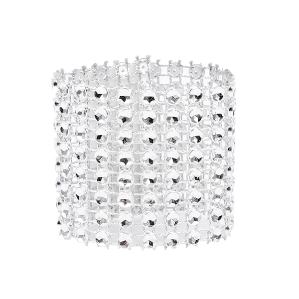 50 stk. 8 Rader Stolsløyfe Serviettringer Diamant Mesh Bånd For Bryllup Jul Sølv