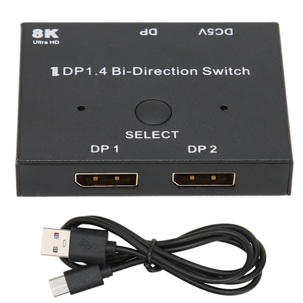 DisplayPort Switch 2x1/1x2 DisplayPort Bidirectional Switcher Understøtter 8K 30Hz 5K 60Hz 4K 120Hz/60Hz til Skærm Laptop
