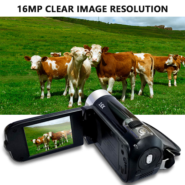 Bærbar 1080P High Definition Digital Videokamera DV Camcorder 16MP 2.7 Tommer LCD Skærm 16X Digital Zoom Indbygget Batteri