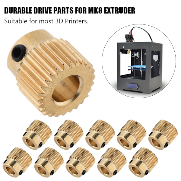 10st 3D-skrivartillbehör Högkvalitativ drivväxel i mässing för MK7 MK8 Extruder 26 tänder