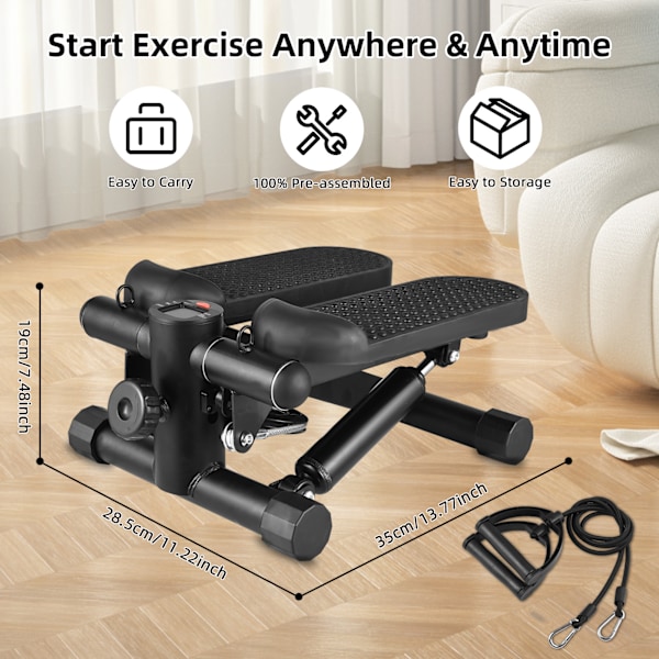 Mini Stepper for Hjemmetrening med Motstandsbånd LCD-Skjerm Kapasitet 100kg Trappemaskin