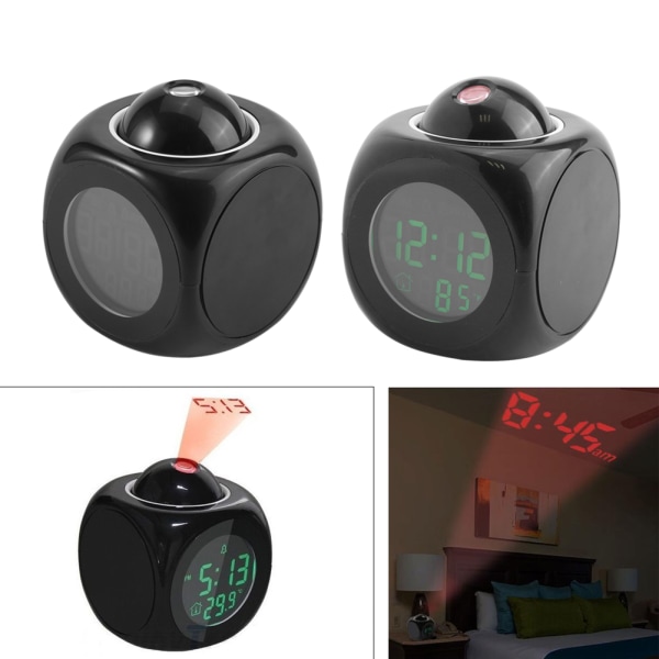 Multifunktionell Digital LCD Väggprojektion Rösttalande Temperaturvisning LED Väckarklocka