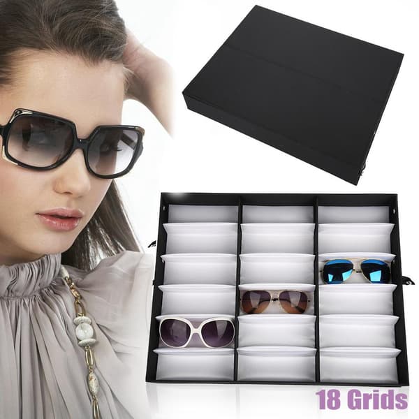 18 rum Glas Display Case Solbriller Opbevaringsboks Organizer Glas Smykker Display Box