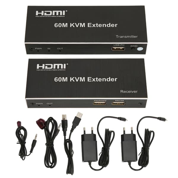 60m KVM Extender Multifunktionel 1080P 60Hz HD Multimedia Interface KVM USB Extender til TV DVD Afspiller PC 100‑240V