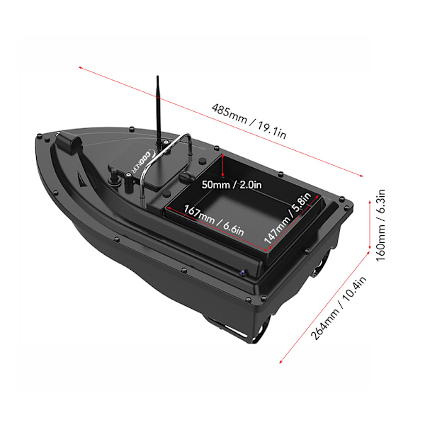 Trådløs fjernstyrt fiskebåt for agn, 400-500 meter rekkevidde, fiskefinner