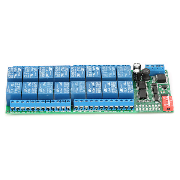 DC 12V 16 Kanal MODBUS RTU RS485 Relämodul Kort PLC Kontroller Seriell Port Switch