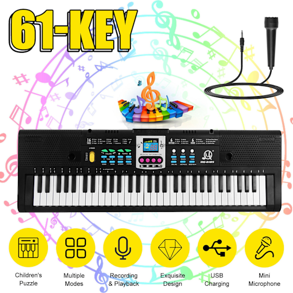 61 Tangenter Digitalt Musik Elektronisk Keyboard Børn Multifunktionelt Elektrisk Klaver til Klaverstuderende med Mikrofonfunktion Musikinstrument