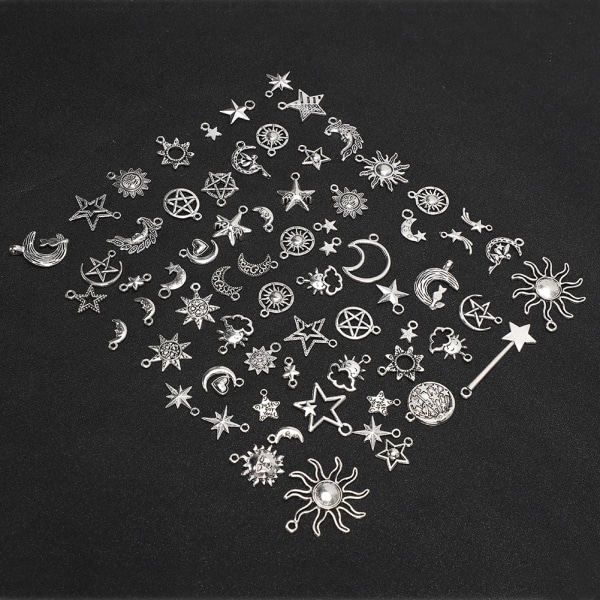 70 st Tibetanskt Silver Sun Moon Star Mönster Hängen Smyckenstillbehör för DIY Halsband Armband