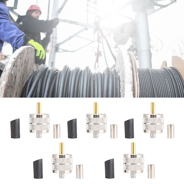5 stk. UHF PL259 Hanstik Crimp Koaksial Konnektor Adapter RF Konnektor