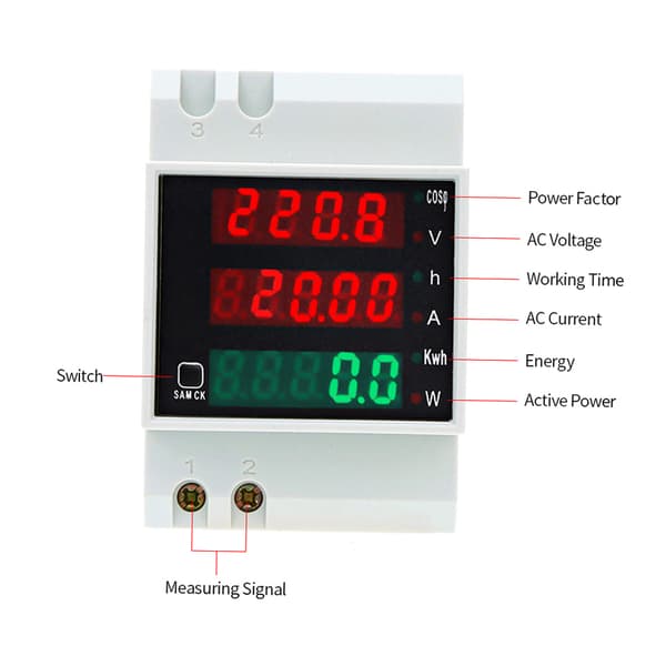 AC80-300V 100A Multifunktionell Digital Din Rail Strömspänning Effektfaktor Mätare Amperemeter Voltmeter