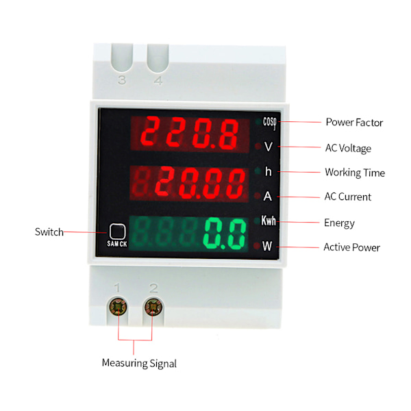 AC80-300V 100A Multifunktionell Digital DIN-skena Ström Spänning Effektfaktor Mätare Amperemeter Voltmeter
